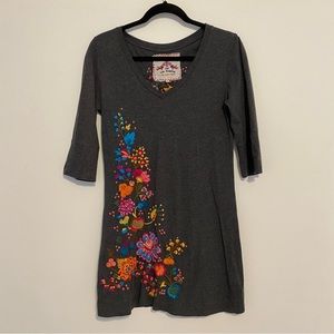 Johnny Was JW Los Angeles Gray Floral Embroidered Dress